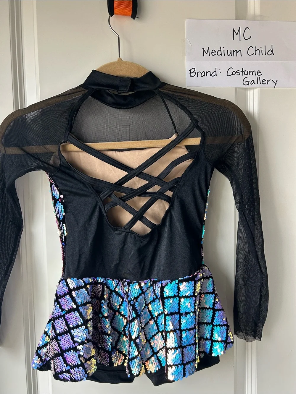 Girls' Iridescent Sequin Dance Costume - Black Mesh Child Medium